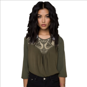 1x Green envelope UNIQUE olive green tunic Top flowy boho Breezy